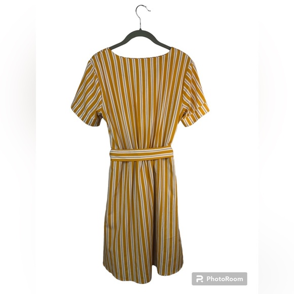 A New Day Women’s Dress Stripe V Neck Self Tie Belt Lined Swingy Skirt - Picture 2 of 5